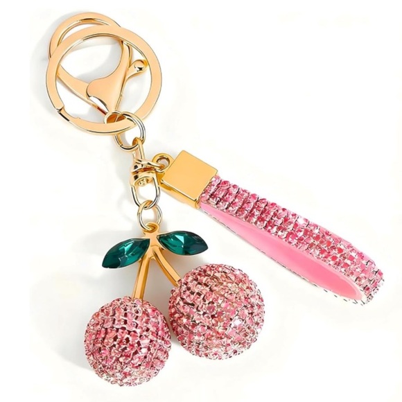 Accessories - Pink Cherry Rhinestone Bling Keychain Accessory Bag Charm